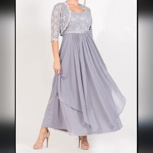R&M Richards Elegant Champagne Maxi Dress